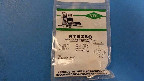 (1 PC) NTE250, ECG250, Silicon PNP Transistor, Darlington Power Amplifier