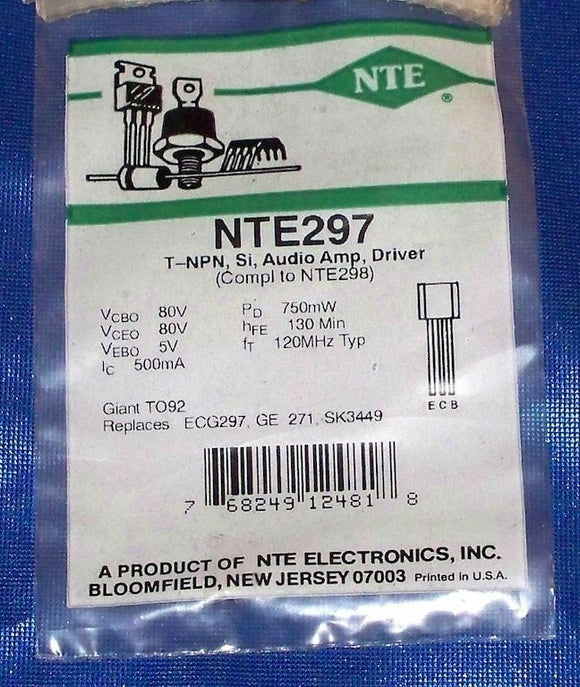 (1 PC) NTE297, ECG297, GE-271, SK3449, Silicon NPN Transistor, Audio Amp, Driver