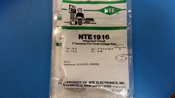 (1 PC) NTE1916, ECG1916, SK9332, 3 Terminal Postive Fixed Voltage Regulator