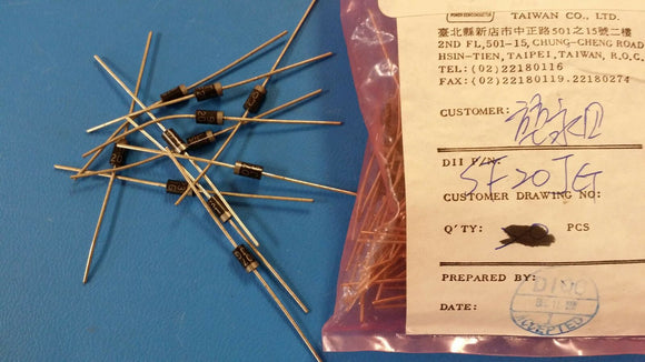 (10 PCS) SF20JG DIODES INC Diode Switching 600V 2A 2-Pin DO-15