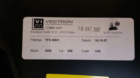 (500 PCS) TFS456H VECTRON 1 FUNCTIONS, 456MHz, SAW FILTER