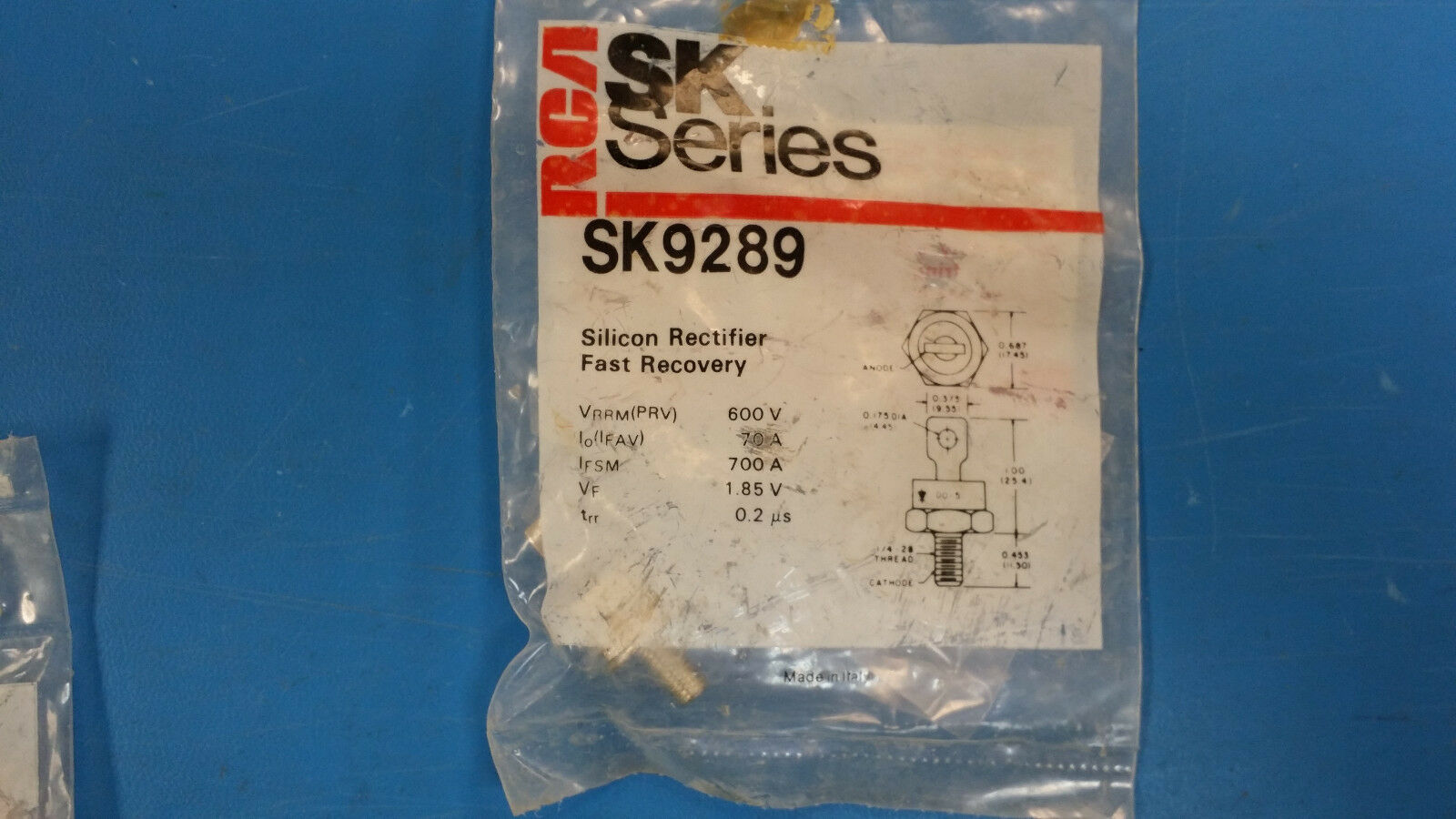 1 PC) SK9289 RCA 70A Iout, 600V Vrrm Fast Recovery Rectifier 1 PC) SK9289 RCA 70A Iout, 600V Vrrm Fast Recovery Rectifier