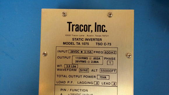 (1 PC) TRACOR INC. 154900-0001 REV E MODEL TA 1075 75VA STATIC INVERTER