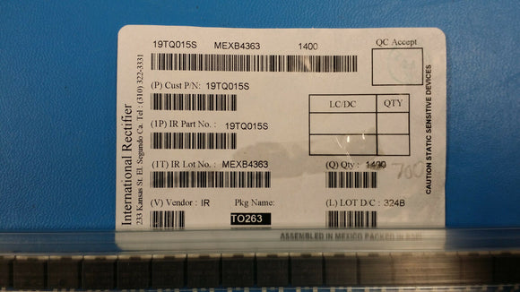 (25 PCS) 19TQ015S IR Diode Schottky 15V 19A 3-Pin(2+Tab) D2PAK