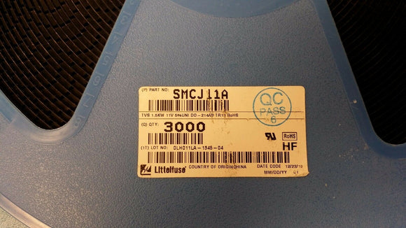 (50 PCS) SMCJ11A LITTELFUSE Diode TVS Single Uni-Dir 11V 1.5KW 2-Pin DO-214AB