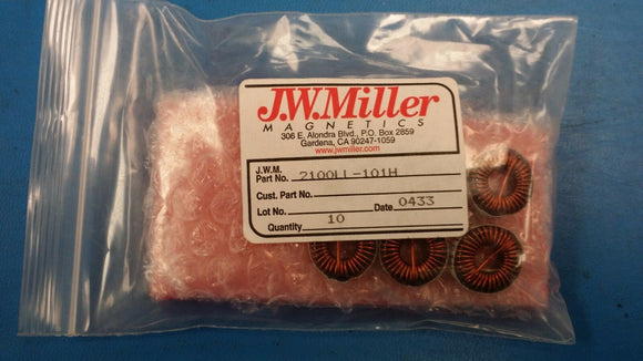 (2 PCS) 2100LL-101H JW MILLER Ind High Current Toroid 100uH 15% 1KHz 4.3A RDL