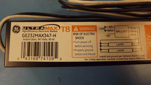 (1 PC) GE232MAX347-H GE T8, 2-Lamp, Instant Start, High Output, 347v