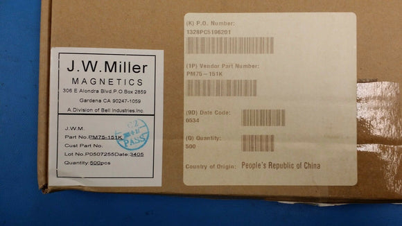 (10 PCS) PM75-151K JW MILLER Fixed Power Inductor 150uH 10%