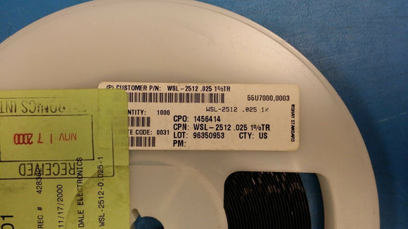 (10 PCS) WSL2512R0250F VISHAY Current Sense Resistors - SMD 1watt .025ohms 1%