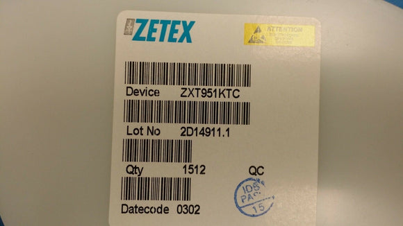 (10 PCS) ZXT951KTC ZETEX Trans GP BJT PNP 60V 6A 3-Pin(2+Tab) DPAK