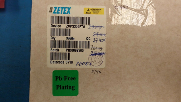 (50 PCS) ZVP3306FTA ZETEX Trans MOSFET P-CH 60V 0.09A 3-Pin SOT-23 ROHS