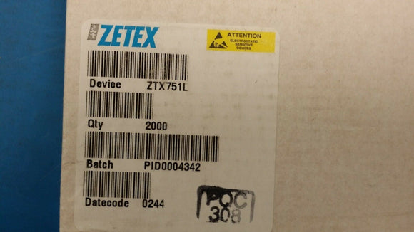 (10 PCS) ZTX751L ZETEX Trans GP BJT PNP 60V 2A 3-Pin E-Line TO-92-3