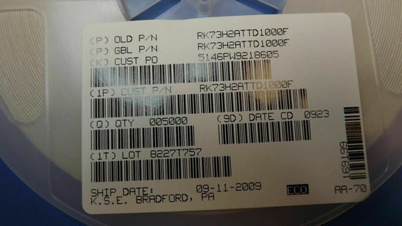 (100) RK73H2ATTD1000F KOA Thick Film Resistors - SMD 1/4W 100 OHM 1%