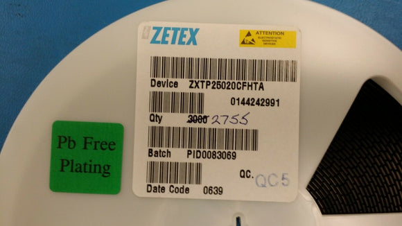 (10 PCS) ZXTP25020CFHTA ZETEX Trans GP BJT PNP 20V 4A 3-Pin SOT-23 ROHS