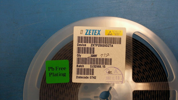 (10 PCS) ZXTP25020DZTA ZETEX Trans GP BJT PNP 20V 5A 4-Pin(3+Tab) SOT-89 ROHS