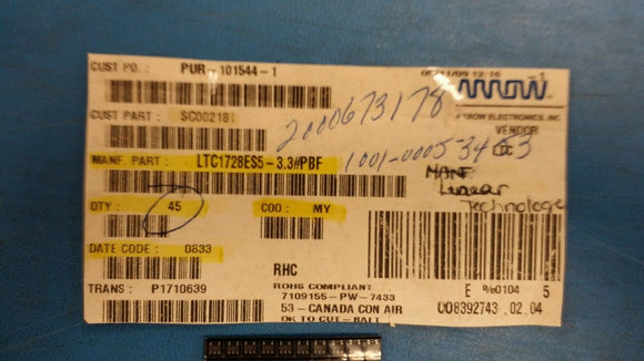 (5 PCS) LTC1728ES5-3.3#PBF IC TRPL SUPPLY MONITOR TSOT23-5 ROHS