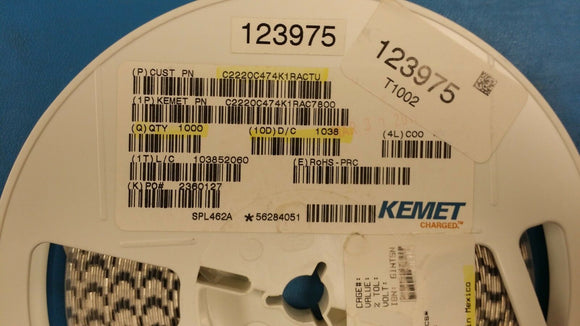 (100 PCS) C2220C474K1RACTU KEMET CAP CER 0.47UF 100V X7R 2220 ROHS