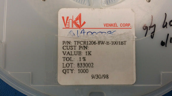 (10 PCS) TFCR1206-8W-E-1001BT VENKEL Res Thin Film 1k 0.125W 0.1% +/-25ppm 1206