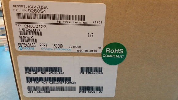 (15,000) 02013A3R3CAQ2A AVX MLCC-CAP CER 3.3PF 25V NP0 0201(0603 Metric) ROHS