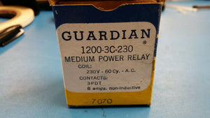 1200-3C-230, A410-062111-5 GUARDIAN, MED. PWR. RELAY 8 AMPS 230V 60 Cy-A.C. 3PDT
