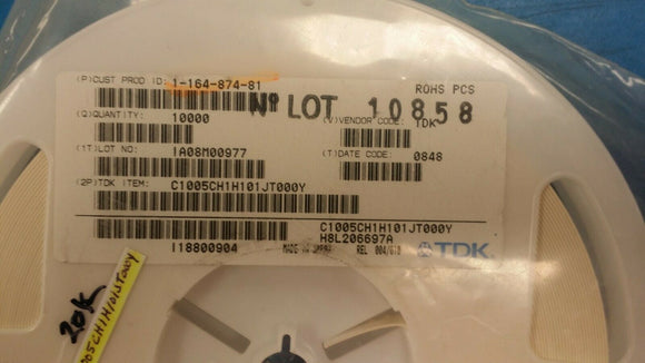 (1,10K PC REEL) C1005CH1H101J TDK 100pF ±5% 50V Ceramic Capacitor CH 0402 ROHS