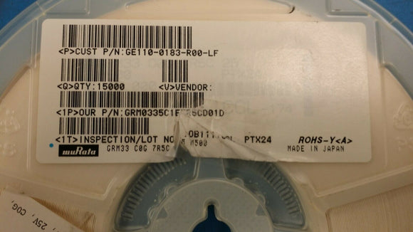 (1000 PCS) GRM0335C1E7R5CD01D MLCC 7.5pF ±0.25pF 25V NP0 -55°C ~ 125°C 0201 ROHS