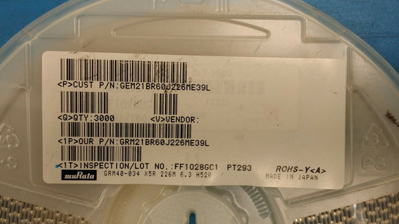 (200 PC) GRM21BR60J226ME39L MLCC 22uF 6.3V X5R 20% Pad SMD 0805 -55°C +85°C ROHS
