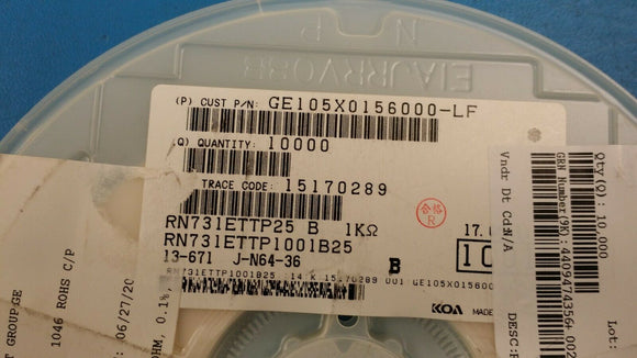 (20 PCS) RN731ETTP1001B25 KOA Res Thin Film 0402 1K Ohm 0.1% 1/16W ±25ppm/C Rohs