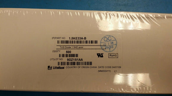 (10 PCS)1.5KE33A, 1.5KE33A-B LITTELFUSE TVS Diode 1500W 28.2V Axial Uni 5% ROHS