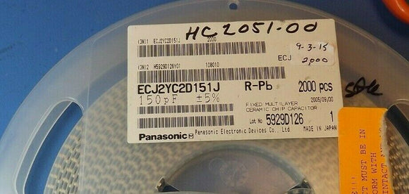 (2000pcs) ECJ-2YC2D151J Panasonic CAP CER 150PF 200V C0G/NP0 0805