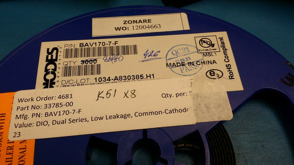 (25 PCS) BAV170-7-F DIODES INC. DIODE ARRAY GP 85V 125MA SOT23-3 ROHS