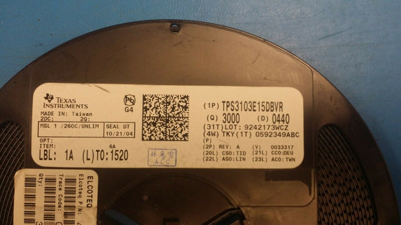 (100 PCS) TPS3103E15DBVRG4 Volt Supervisor Supply 0V to 3.6V 6-Pin SOT-23 ROHS