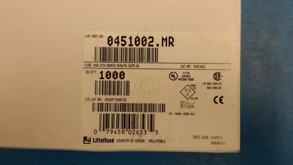 (10 PCS) 0451002.MR LITTELFUSE Surface Mount Fuses 125VAC 2A .0367ohms