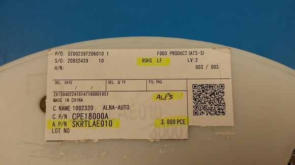 (100 PC) SKRTLAE010 ALPS SPST 1.6 N 12 V 4.5 x 3.55 mm 50 mA Side PB Switch ROHS