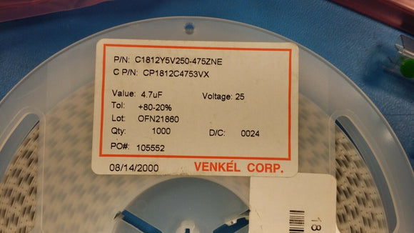 (100 PCS) C1812Y5V250475-ZNE MLCC CER CAP 4.7uF 25V +80-20% Y5V 1812