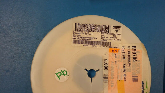 (25 PCS) CRCW06032K00FKTA Thick Film Resistors 1/10watt 2.0Kohms 1% 0603 ROHS