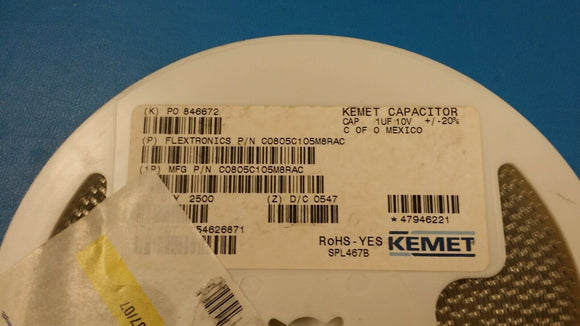 (100 PCS) C0805C105M8RAC KEMET MLCC CER CAP 1uF 10V X7R 20% 0805 ROHS