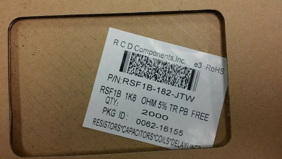 (100 PCS) RSF1B-182-JTW RCD Fixed Resistor Metal Oxide Film 1.5W 1.8KOhm 5% ROHS