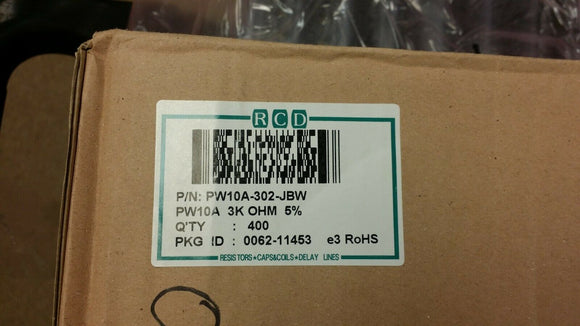 (20 PCS) PW10A-302-JBW RCD Fixed Resistor Wire Wound 10W 3K Ohm 5% ROHS