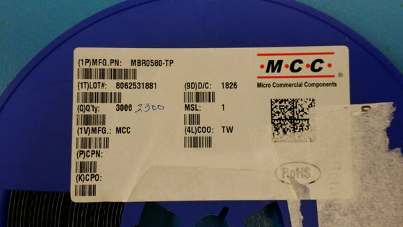 (10 PCS) MBR0580-TP MCC Diode Schottky 80V 500mA Surface Mount SOD-123 ROHS