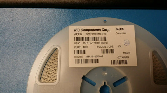 (25 PC) NCST100FR150GTRF NIC, Res Metal Strip 1W 0.15ohm 1% 300ppm SMD 2512 ROHS