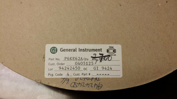 (25 PCS) P6KE62A GI Diode TVS Single Unidirectional  53V 600W 2-Pin DO-15