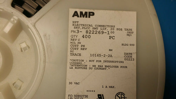 (10 PCS) 3-822269-1 AMP 20 PIN PLCC SOCKET CENTERLINE 1.27MM OR 0.050 IN.