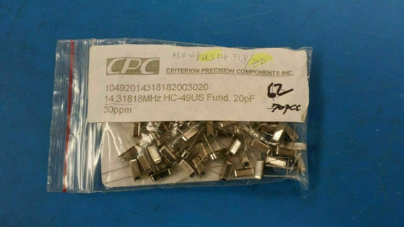 (20 PCS) HC-49US14.31818MHz, 20pf, 30ppm, Criterion Precision Components