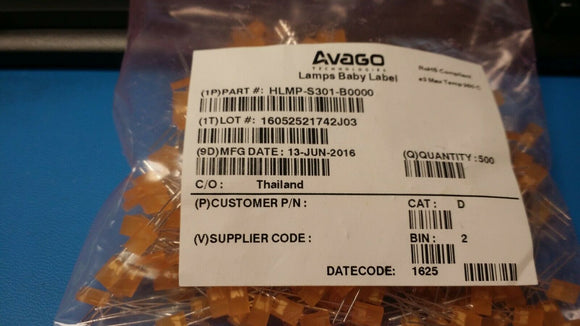 (200 PCS) HLMP-S301-B0000 LED Uni-Color Yellow 583nm 2-Pin Bulk ROHS