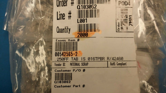 (1000pcs) 42565-2 CONN QC TAB 16-18AWG 0.250 CRIMP