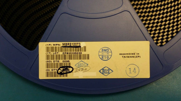 (10pcs) MBRS120T3 MOTOROLA Diode Schottky 20V 1A 2-Pin SMB