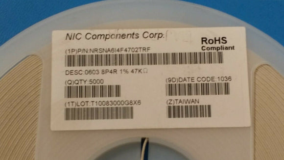 (25 PCS) NRSNA6I4F4702TRF NIC Res Array 47K Ohm 1%, ISOL Molded 8-Pin 1206