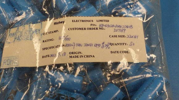 (2) ALUMINIUM ELECTROLYTIC CAPACITOR 1000uF 100V 20% AXIAL ROHS RMD102M100V2241B
