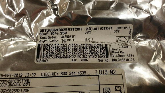 (1PC) 591D686X9025R2T20H Vishay Conformal Coated Tantalum Capacitor 68uF 25V SMD